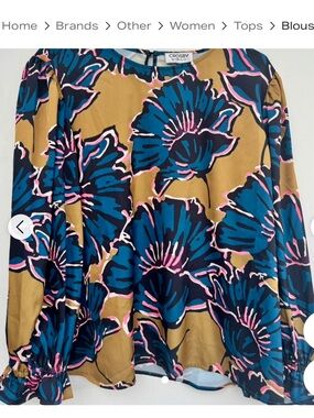 CROSBY by Mollie Burch Mustard Floral Blouse with Blue & Pink Accents